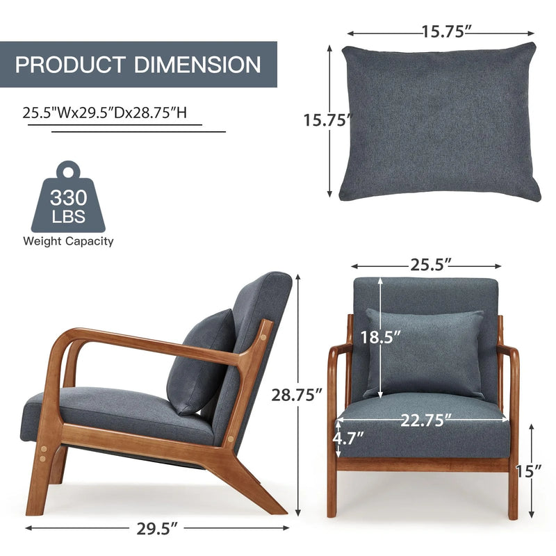 YODOLLA Modern Accent Chairs for Living Room Set of 2, Mid Century Modern Living Room Bedroom Reading Comfy Lounge Chairs, Small Side Armchair for Bedrooms in Blue