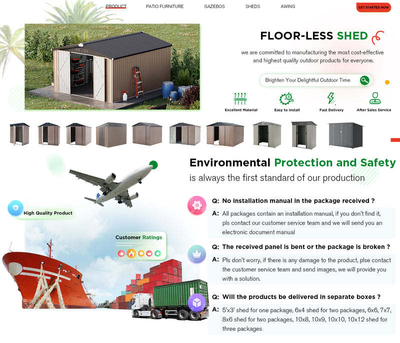 AECOJOY 10' x 14' Outdoor Storage Shed with Lockable Door Patio Metal Garden Storage Building in Brown for Outside