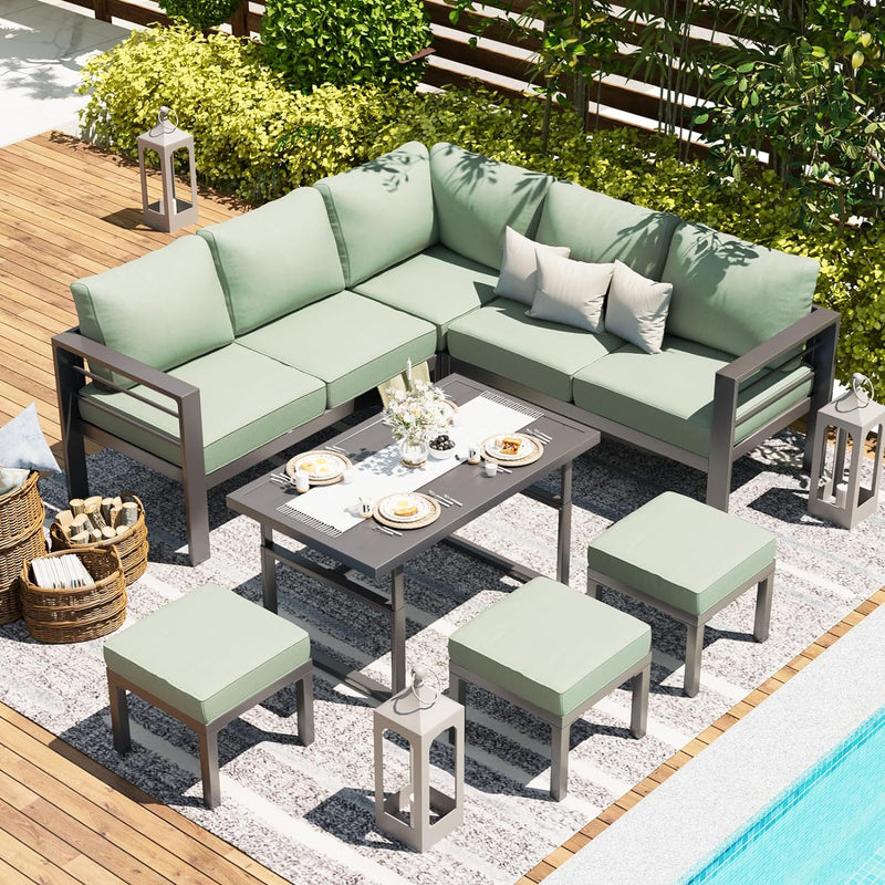 AECOJOY Aluminum Patio Furniture Sets with Waterproof Cloth Cover Outdoor Conversation Sets on Sale for Backyard,Green