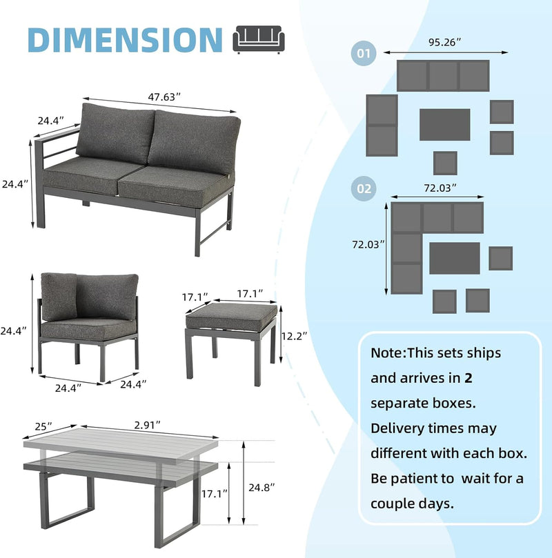 AECOJOY Aluminum Patio Furniture Sets with Waterproof Cloth Cover Outdoor Conversation Sets on Sale for Backyard,Dark Grey