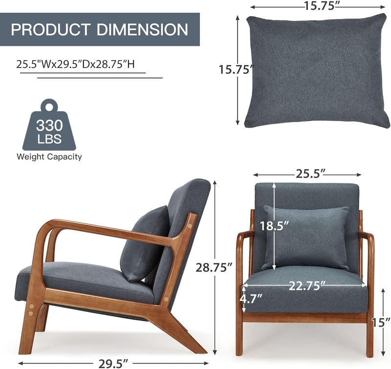 Aecojoy Accent Chair for Living Room Mid Century Modern Fabric Arm Chair Set of 2 in Blue for Bedroom