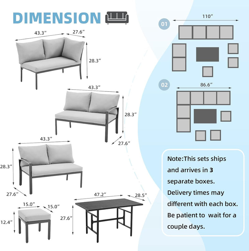 AECOJOY 7 Pieces Metal Patio Furniture Sets with Waterproof Cover on sale Patio Conversation Set Outdoor Sectional Sofa Metal Dining Furniture, Light Gray