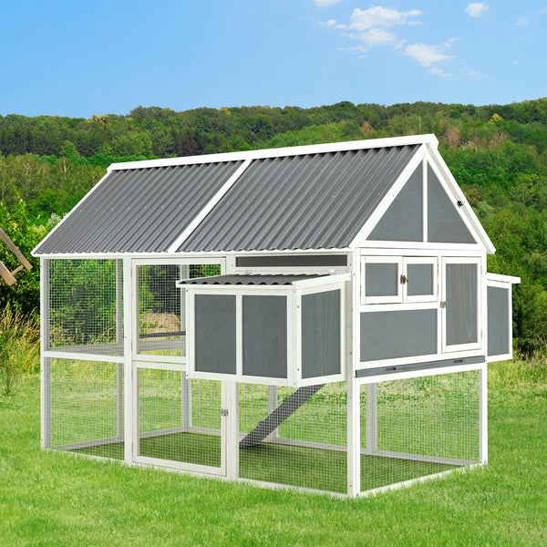 YODOLLA 84” Large Chicken Coop, Outdoor Wooden Hen House Poultry Cage for 8-10 Chickens Walk in Chicken House with Run
