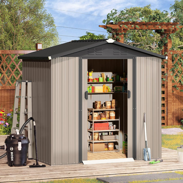 YODOLLA 6 x 4 ft. Outdoor Metal Storage Shed with Sliding Door