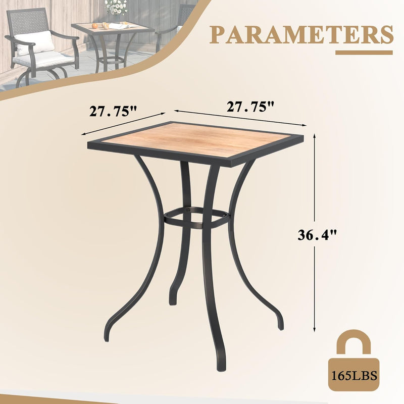 AECOJOY Outdoor Bar Table, 36'' Height Bar Outdoor Square Patio Table with Wooden Top & Metal Frame for Balcony, Deck, Bistro, Garden