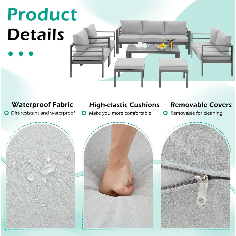 AECOJOY Aluminum Patio Furniture Sets with Waterproof Cover, Aluminum Outdoor Furniture Sets Metal Patio Sets for Balcony, Light Grey