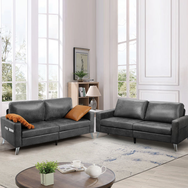 AECOJOY 79" Faux Leather Sofa 3 Seater Couch Loveseat Living Room Furniture in Gray