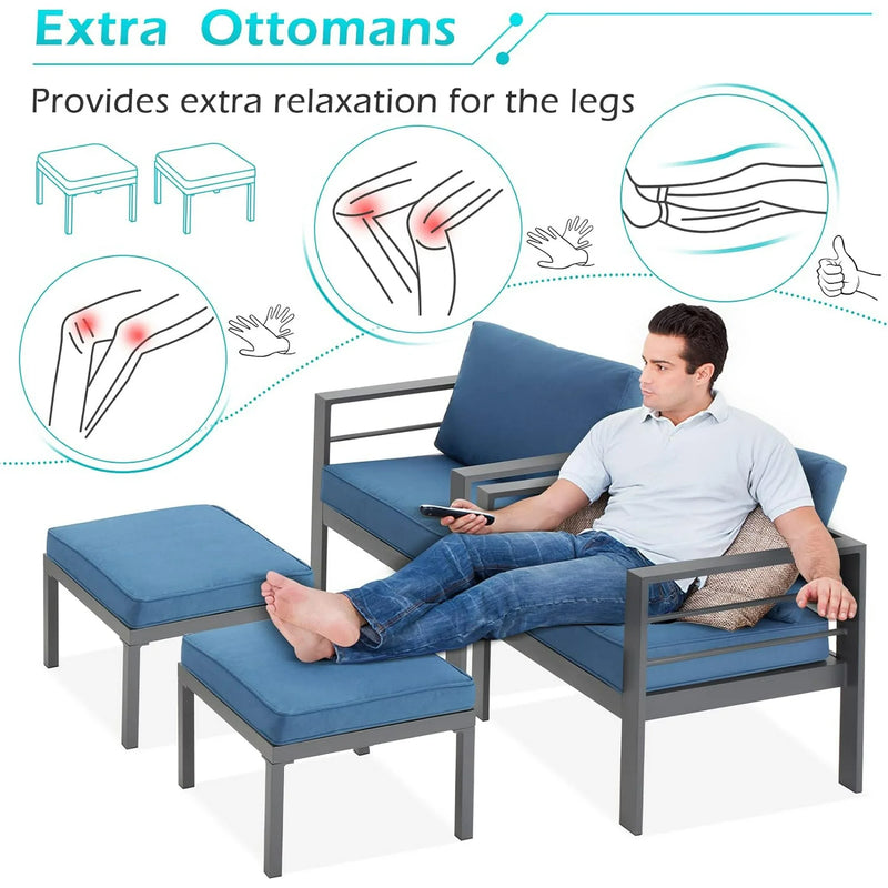 AECOJOY Aluminum Patio Furniture Sets with Waterproof Cover, Aluminum Outdoor Furniture Sets Metal Patio Sets for Balcony,Blue