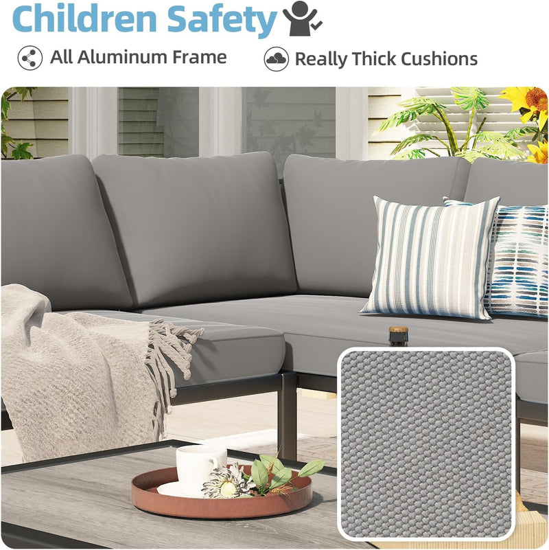 AECOJOY 7 Pieces Aluminum Patio Furniture Set with Waterproof Cover on sale Patio Conversation set For Outdoor with Grey Cushions