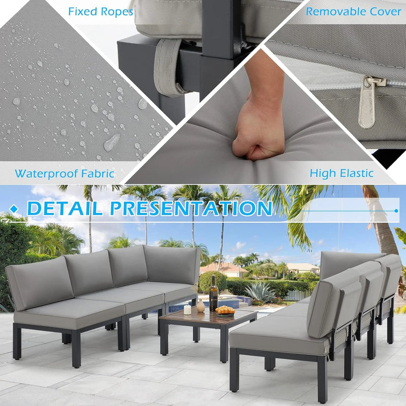 AECOJOY 7 Pieces Metal Outdoor Sectional Sofa with Waterproof Cover,Patio Furniture Sets on Sales Patio Conversation Set with Coffee Table Clearance,Gray