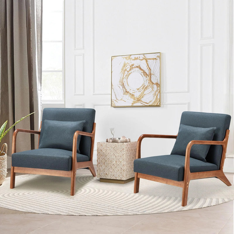 YODOLLA Modern Accent Chairs for Living Room Set of 2, Mid Century Modern Living Room Bedroom Reading Comfy Lounge Chairs, Small Side Armchair for Bedrooms in Blue