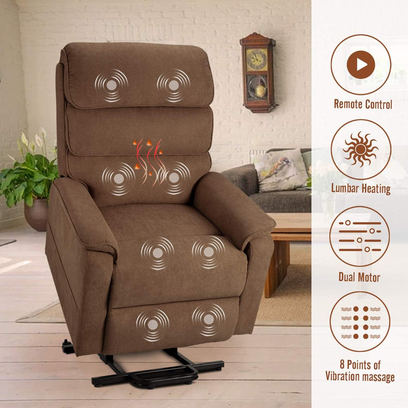 AECOJOY Power Lift Recliner Chair Electric Lounge Chair Lift Assist Single Sofa in Coffee