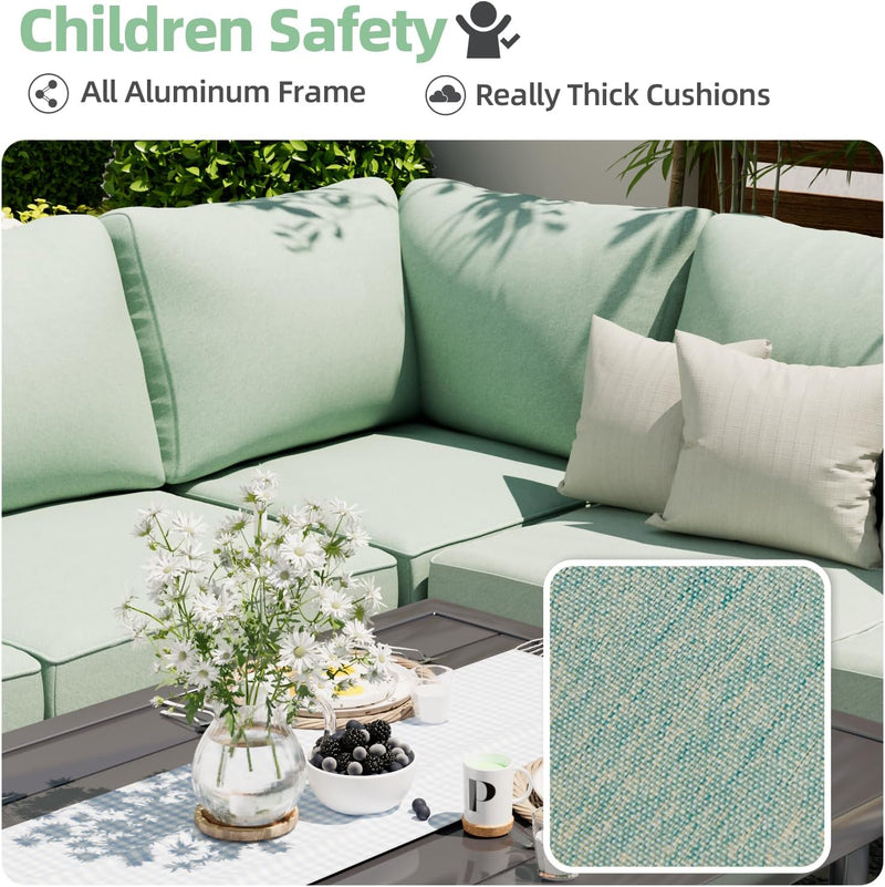 AECOJOY Aluminum Patio Furniture Sets with Waterproof Cloth Cover Outdoor Conversation Sets on Sale for Backyard,Green