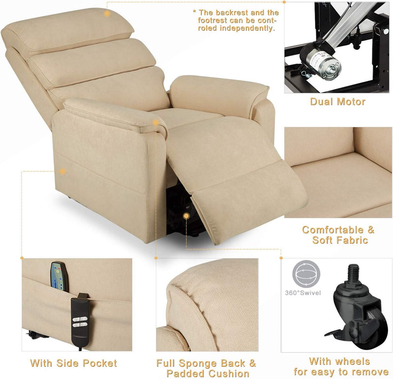 AECOJOY Dual Motor Power Lift Recliner Chair for Elderly with Massage and Heat, Electric Lounge Chair Lift Assist Single Sofa in Beige