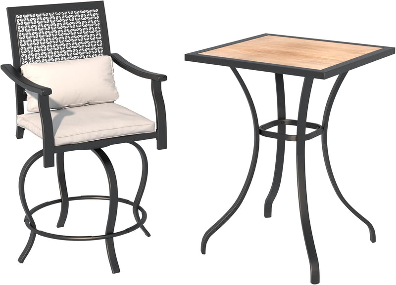 AECOJOY Outdoor Bar Table, 36'' Height Bar Outdoor Square Patio Table with Wooden Top & Metal Frame for Balcony, Deck, Bistro, Garden