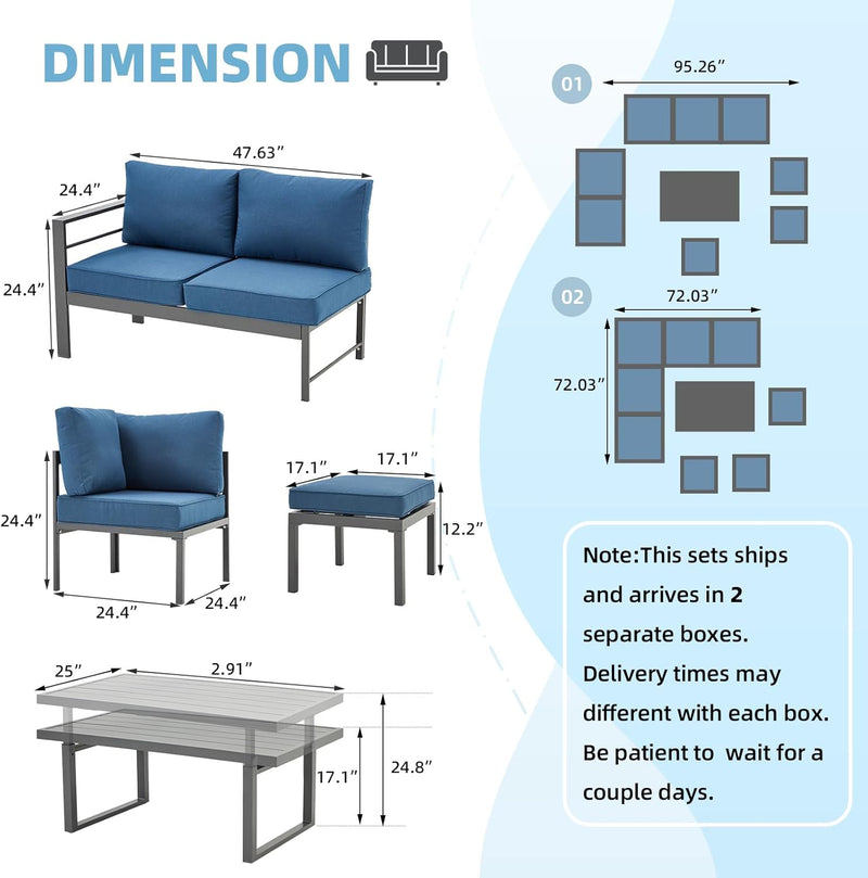 AECOJOY Aluminum Patio Furniture Sets with Waterproof Cloth Cover Outdoor Conversation Sets on Sale for Backyard,Blue