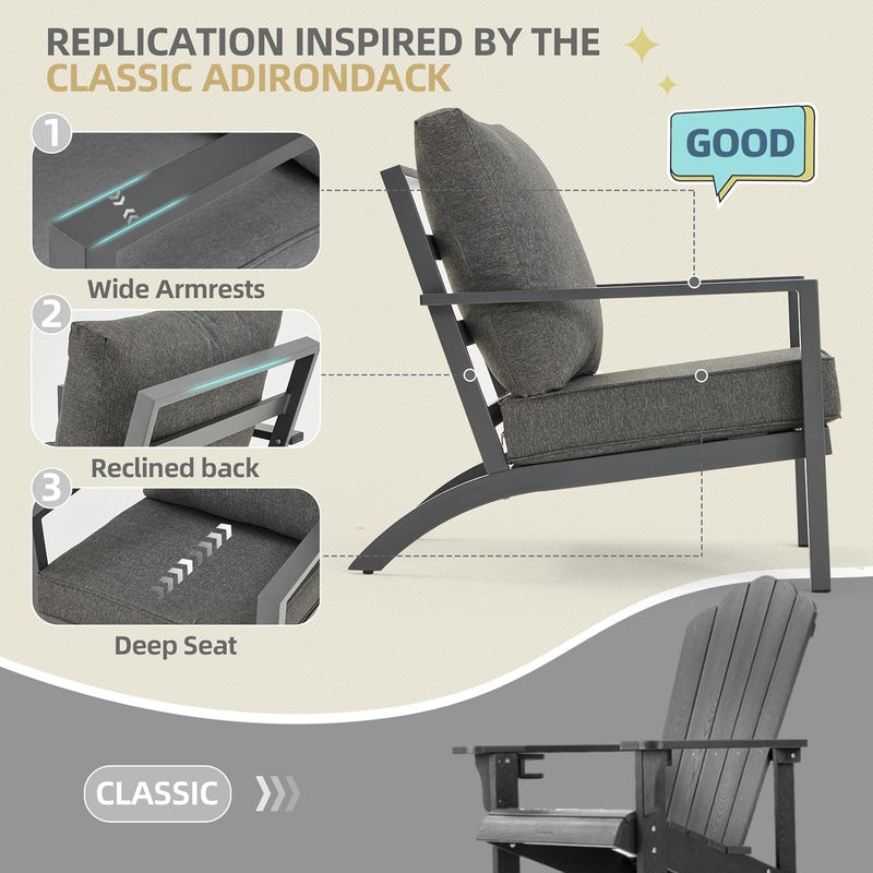 AECOJOY Aluminum Patio Furniture with Waterproof Cover Set Modern Metal Outdoor Patio Furniture Clearance, Adirondack Patio Conversation Sets for Lawn, Backyard, and Deck Dark Grey