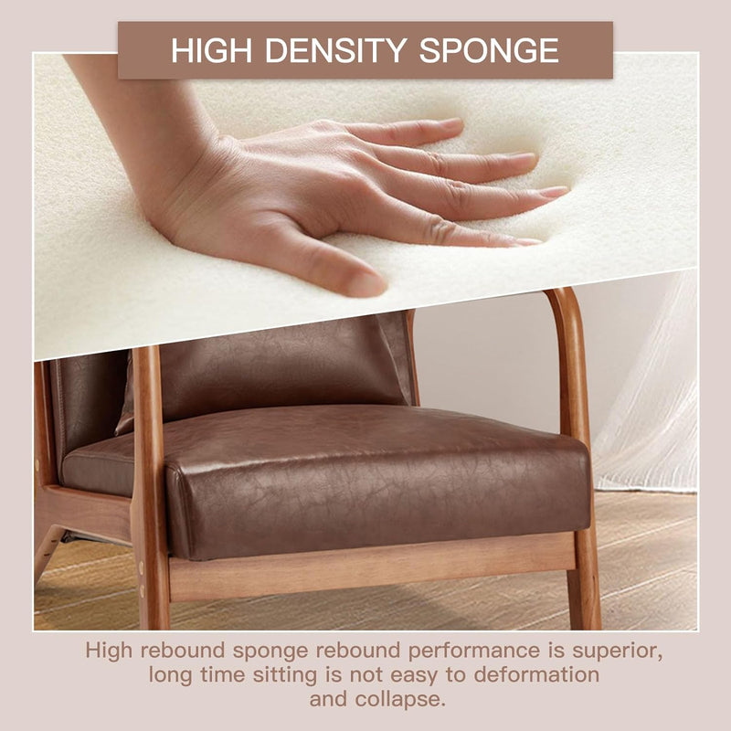 Aecojoy Accent Chair for Living Room Mid Century Modern Faux Leather Arm Chair Set of 2 in Brown for Bedroom