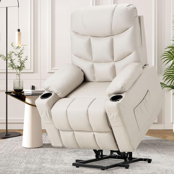 AECOJOY Power Lift Recliner for Elderly Faux Leather Cream White