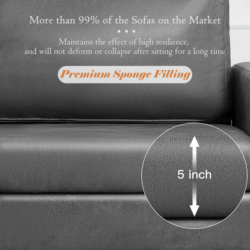 AECOJOY 79" Faux Leather Sofa 3 Seater Couch Loveseat Living Room Furniture in Gray