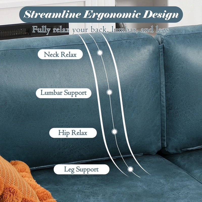 AECOJOY 79" Faux Leather Sofa 3 Seater Couch Loveseat Living Room Furniture in Blue