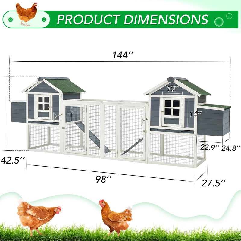 YODOLLA 123" Large Wooden Chicken Coop Clearance with Nesting Boxes for 6-8 Chickens in Gray