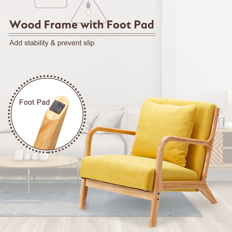 YODOLLA Mid-Century Modern Accent Chair Set of 2, Fabric Arm Chair, Reading Chair with Arm, Upholstery Linen, Living Room Furniture, Yellow