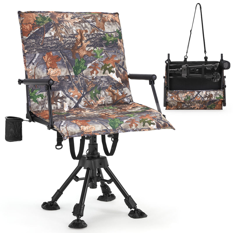 Danrelax 360° Silent Swivel Hunting Chair, Foldable Camo Chair with Adjustable Height, Bottle Holder, New