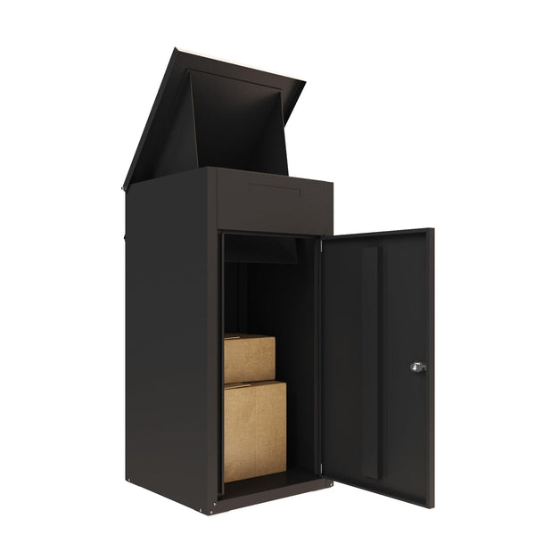 AECOJOY Package Delivery Boxes for Outside Parcel Drop Box Outdoor Storage Box Wall Mounted Express Mail Package Delivery Box 17" x 16" x 38.3" Brown