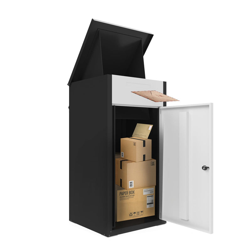 AECOJOY Package Delivery Boxes for Outside Parcel Drop Box Outdoor Storage Box Wall Mounted Express Mail Package Delivery Box 17" x 16" x 38.3" White