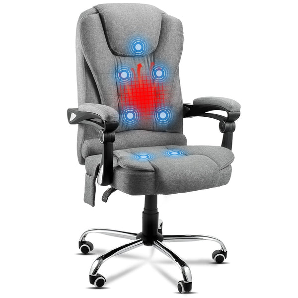 AECOJOY Office Chair with 7 Points Massage&Heat Function,Comfy Executive Office Chair High Back Office Chair Reclining Swivel Home Office Chair Leather Computer Chair, Grey