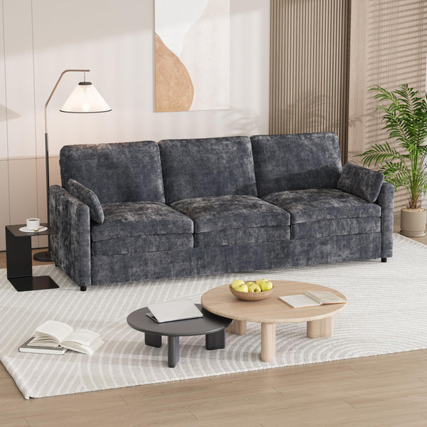 YODOLLA 89" Sofa Couch for Living Room 3 Seats Chenille Futon Sofa with 2 Removable Pillows, Black (No ratings yet)