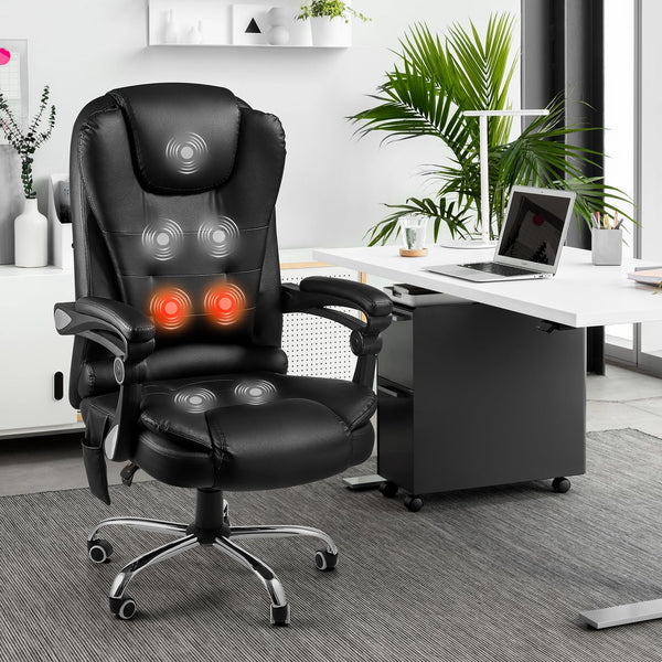 AECOJOY Office Chair with 7 Points Massage&Heat Function,Comfy Executive Office Chair High Back Office Chair Reclining Swivel Home Office Chair Leather Computer Chair, Black