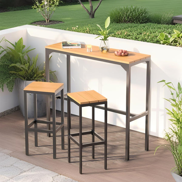 AECOJOY 3 Pieces Outdoor Bar Set of 2, Outdoor High Top Table and Chairs 47" Rectangular Pub Height High Top Bar Table for Balcony, Backyard, Porch