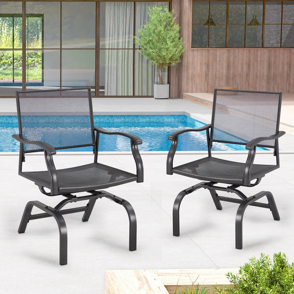 AECOJOY 35" Outdoor Patio Dining Chairs Set of 2, Metal Sling Chairs with Spring Motion, for Patio, Porch, Deck, Backyard - Grey