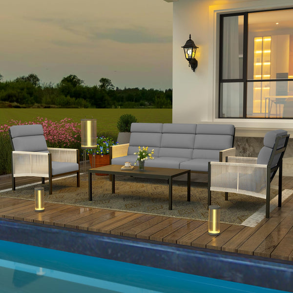 YODOLLA 4 Pieces Aluminum Outdoor Conversation Sets with Cushions, Light Gray