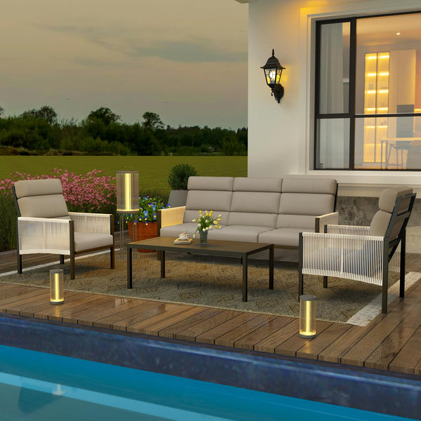 YODOLLA 4 Pieces Aluminum Outdoor Conversation Sets with Cushions, Beige