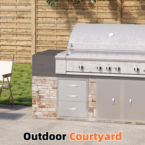 YODOLLA Outdoor Kitchen Drawers Stainless Steel 18.1"Wx23.2"Hx23.2"D, 3-Layers Drawers with Stainless Steel Handles for Outdoor Kitchen or BBQ Island