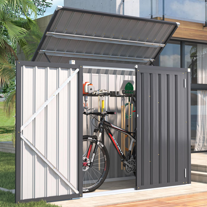YODOLLA 46 Cu ft. Outdoor Horizontal Storage Shed with Multi-Opening Door Weather Resistant Metal Tool Shed in Gray