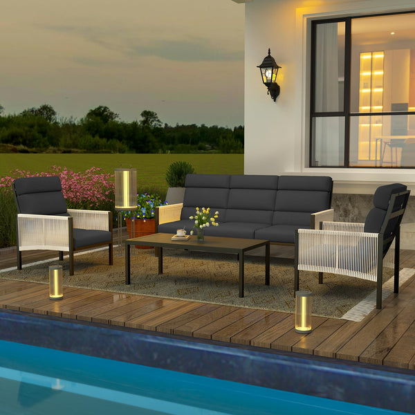 YODOLLA 4 Pieces Aluminum Outdoor Conversation Sets with Cushions, Dark Gray