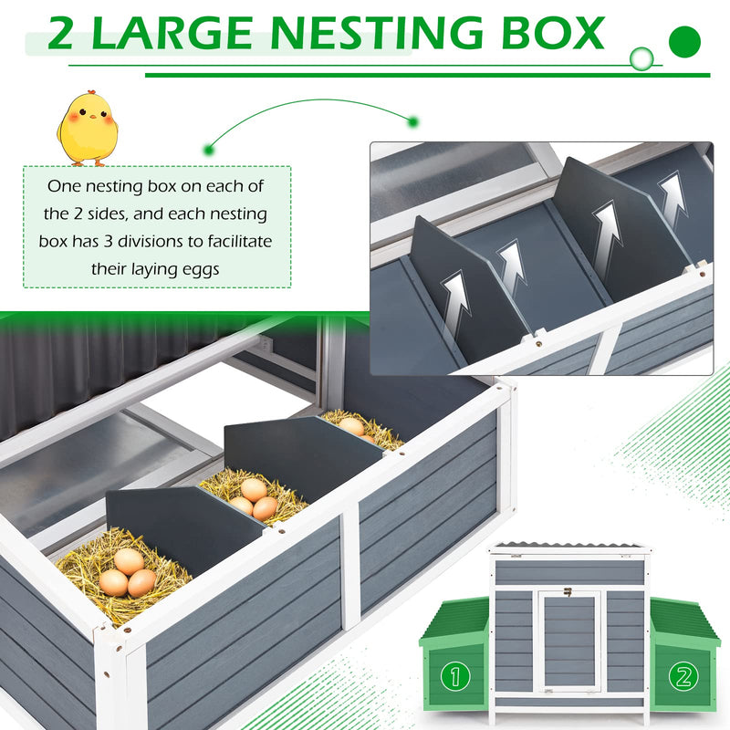 AECOJOY Chicken Coop 56" Large Wooden Chicken Hutch with 6 Nesting Boxes Outdoor Hen House Chicken Cage w/Ramps, Removable Tray for Easy Cleaning