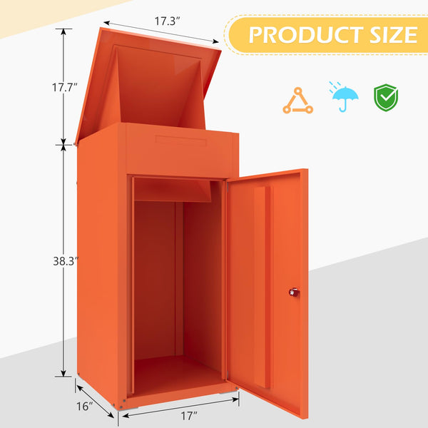 AECOJOY Package Delivery Boxes for Outside Parcel Drop Box Outdoor Storage Box Wall Mounted Express Mail Package Delivery Box 17" x 16" x 38.3" Orange