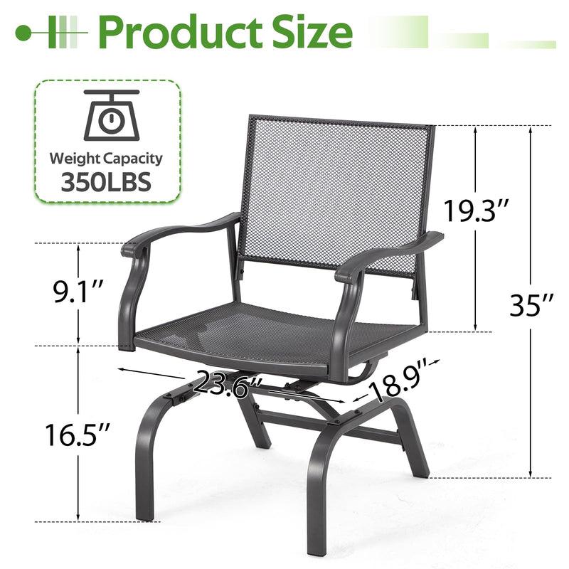 AECOJOY 35" Outdoor Patio Dining Chairs Set of 2, Metal Sling Chairs with Spring Motion, for Patio, Porch, Deck, Backyard - Grey