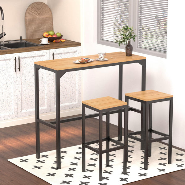 AECOJOY 3 Pieces Outdoor Bar Set of 2, Outdoor High Top Table and Chairs 47" Rectangular Pub Height High Top Bar Table for Balcony, Backyard, Porch