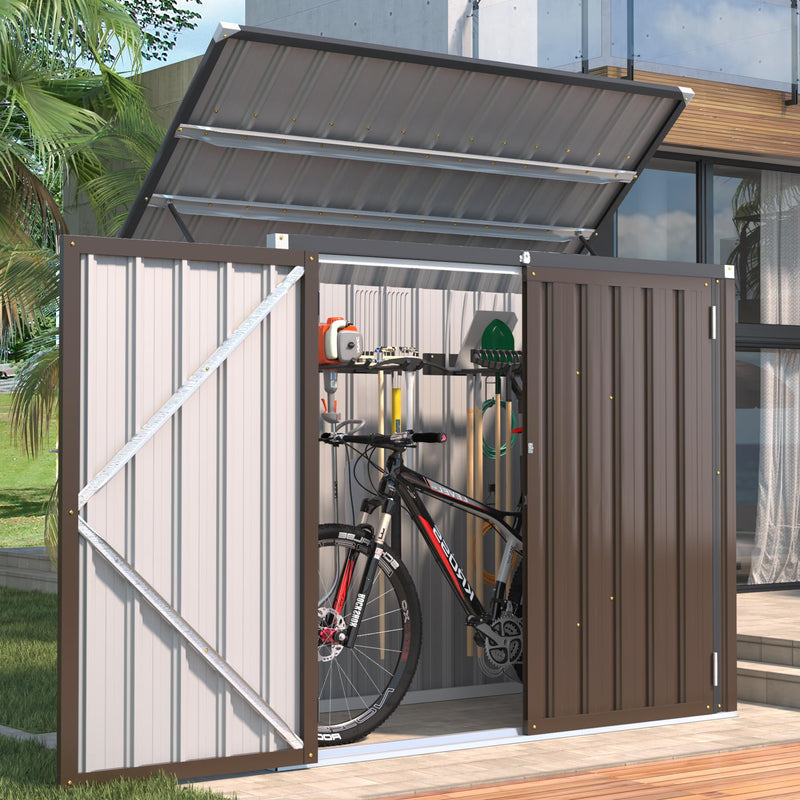YODOLLA 46 Cu ft. Outdoor Horizontal Storage Shed in Brown with Multi-Opening Door Weather Resistant Metal Tool Shed