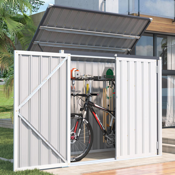 YODOLLA 46 Cu ft. Outdoor Horizontal Storage Shed in White with Multi-Opening Door Weather Resistant Metal Tool Shed