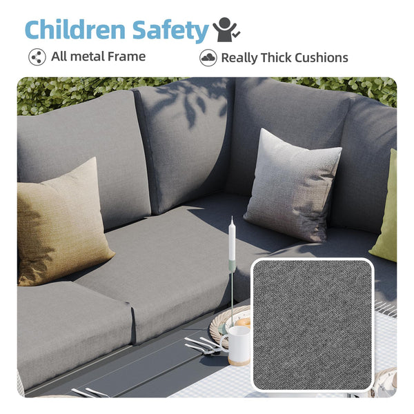YODOLLA 10 Pieces Metal Patio Furniture Sets Outdoor Conversation Set with Dining Table and Chair, Grey
