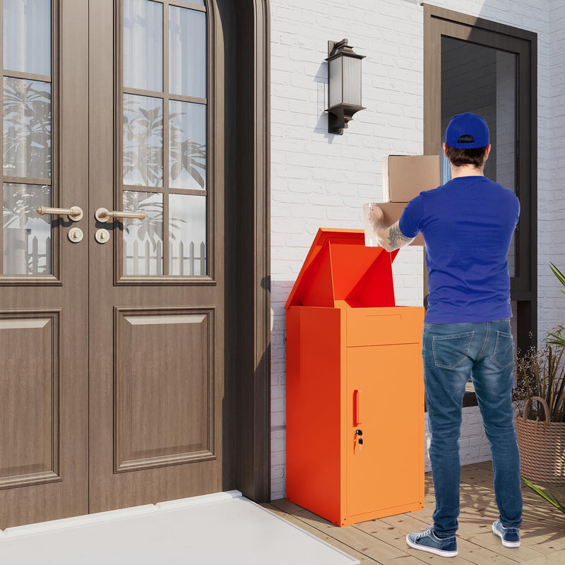 AECOJOY Package Delivery Boxes for Outside Parcel Drop Box Outdoor Storage Box Wall Mounted Express Mail Package Delivery Box 17" x 16" x 38.3" Orange