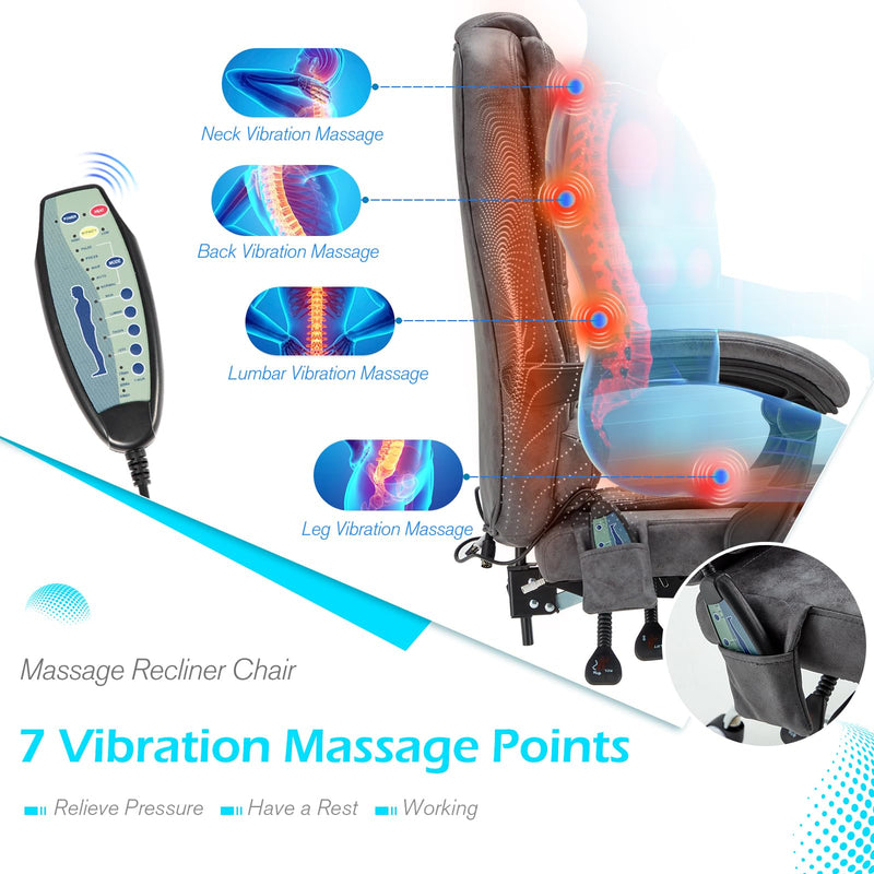 AECOJOY 7 Points Massage Executive Office Chair with Heat Function, Home Office Chair Reclining Desk Chair PU Leather Massage Office Chair w/Footrest, Grey