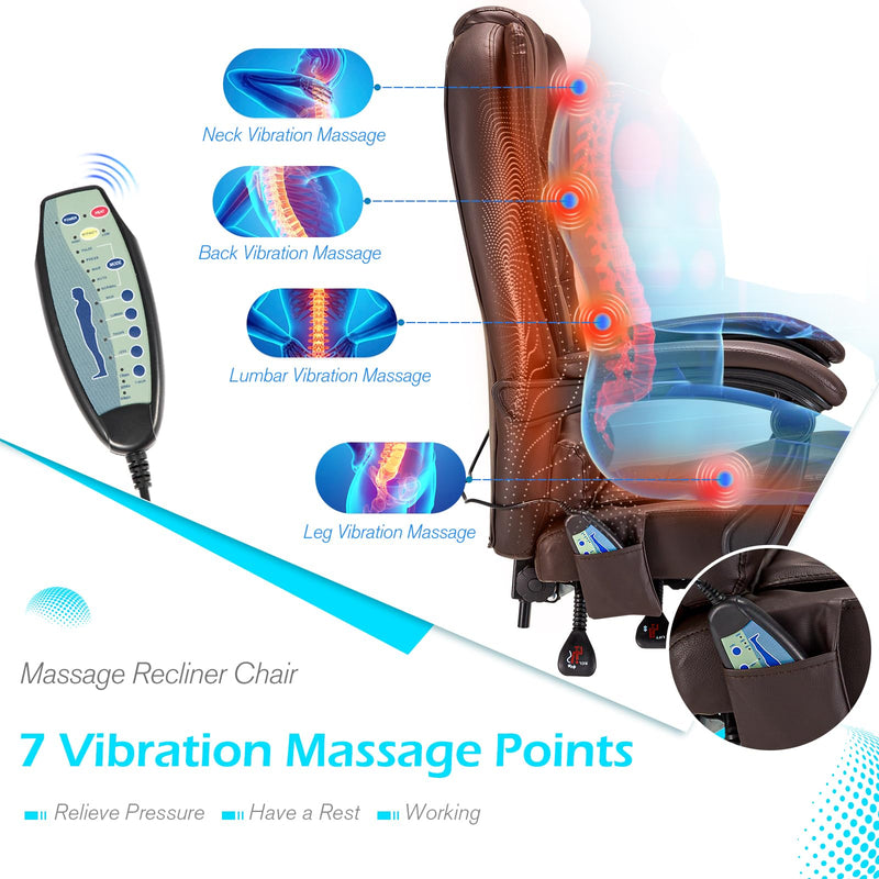 AECOJOY 7 Points Massage Office Chair with Heat Ergonomic Reclining Computer Chair High Back Desk Chair w/Retractable Footrest Ergonomic Leather Office Chair，Brown